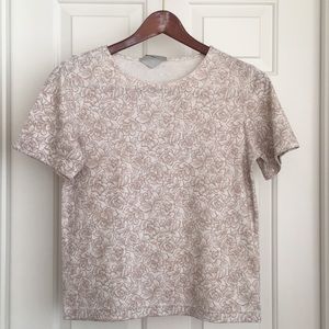 Classic Elements Top Size Small White Floral Short Sleeves Elegant